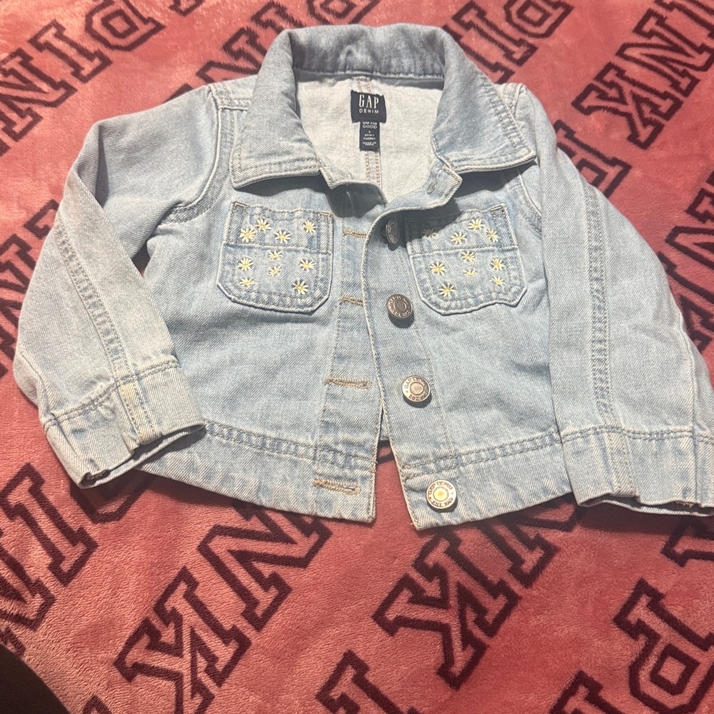 GAP Kids Light Wash Denim Jacket with Embroidery 3T
